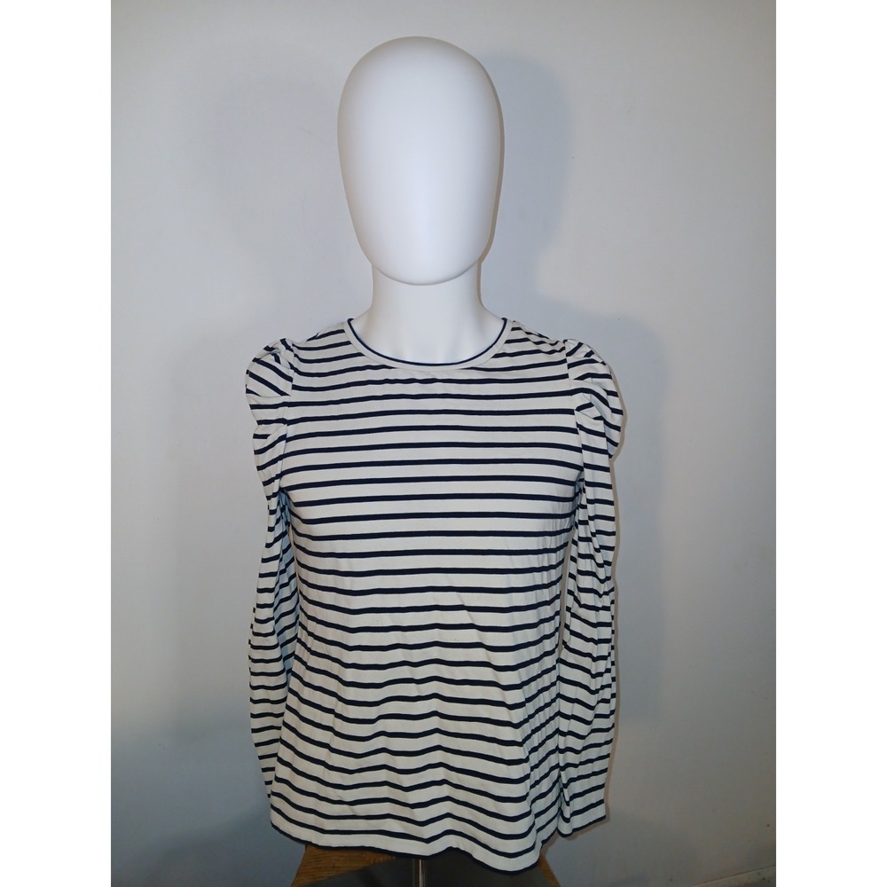 Boden Imogen Breton Navy Stripe Long Puff Sleeve Top - Size 14
